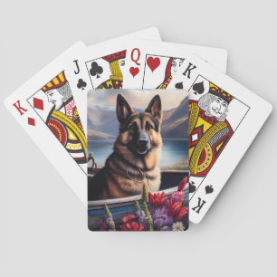 German Shepherd op een peddel: Een Schilderachtig Pokerkaarten
