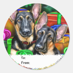 German Shepherd Open Gifts kerstcadeaus Ronde Sticker