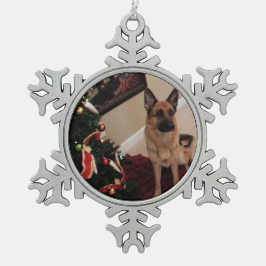 German Shepherd Pewter Snowflake Ornament (Voorkant)