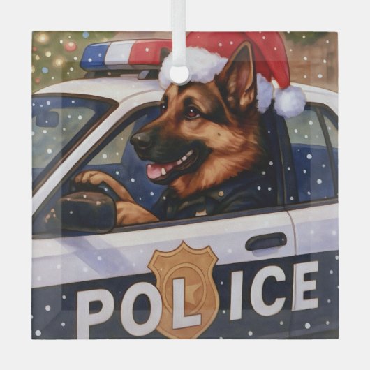 German Shepherd Police Holiday  Glas Ornament (Voorkant)