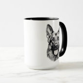 German Shepherd Portrait Black Accent Mug | B&W (Devant droit)