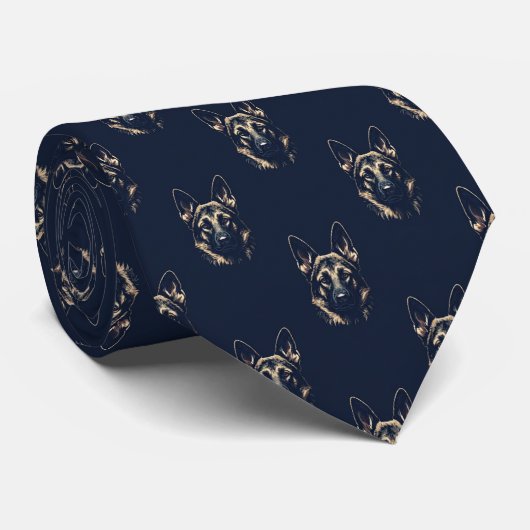 German Shepherd Portrait Navy Necktie Stropdas (Opgerold)