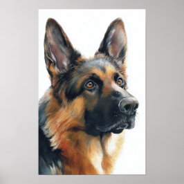 German shepherd portrait watercolor poster