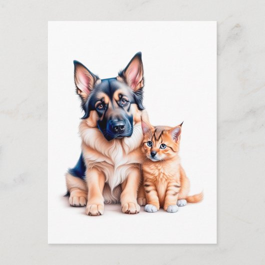 German Shepherd Puppy And Maincoon Kitten Briefkaart (Voorkant)