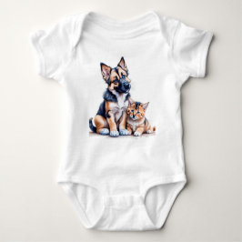 German Shepherd Puppy And Maincoon Kitten Romper