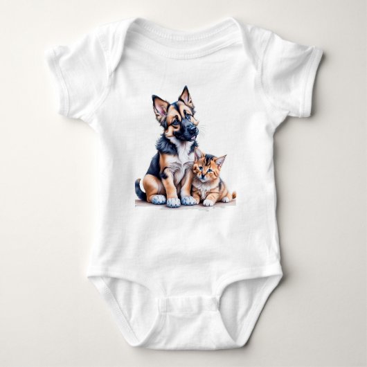 German Shepherd Puppy And Maincoon Kitten Romper (Voorkant)