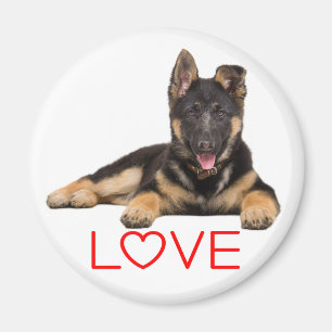German Shepherd Puppy Dog - Red Love Magneet