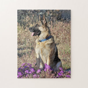 German Shepherd Rescue Dog With Flowers Legpuzzel