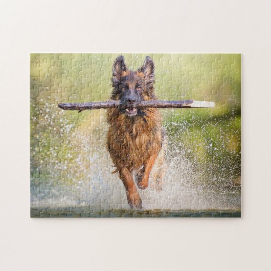 German Shepherd Running with Stick Legpuzzel (Horizontaal)