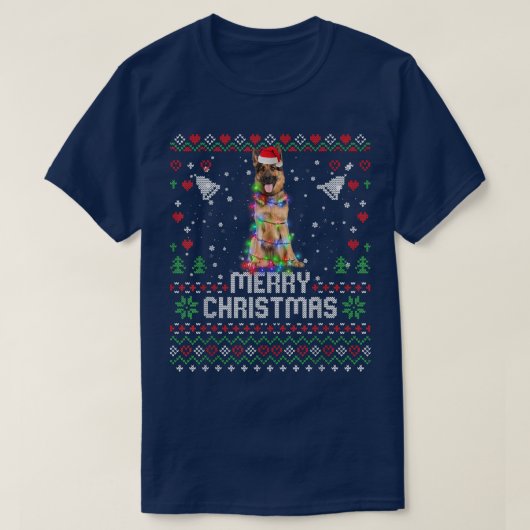 German Shepherd Santa Hat Dog kerstboom Light T-shirt (Design voorkant)