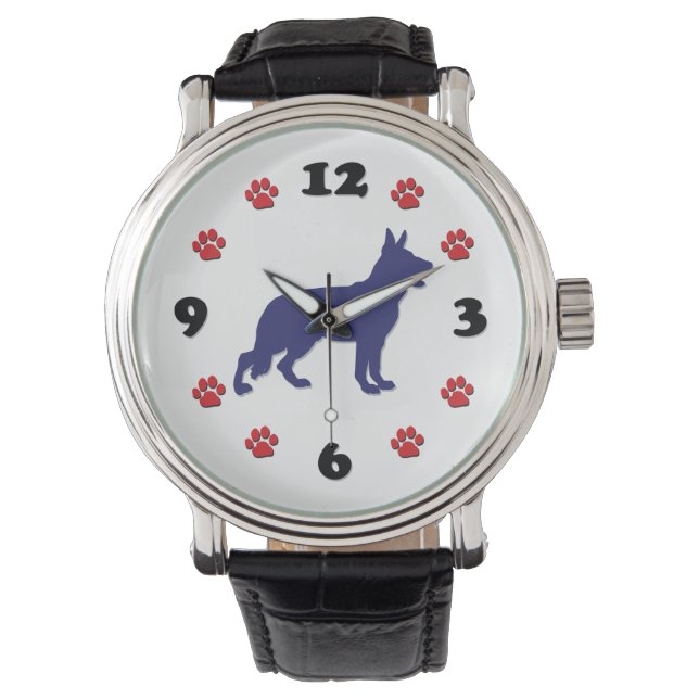 German Shepherd Silhouette Horloge (Voorkant)