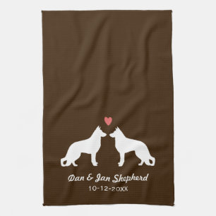 German Shepherd Silhouettes with Heart and Text Theedoek