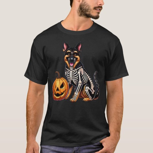 German Shepherd Skeleton Jack O Lantern Funny Dog T-shirt (Voorkant)