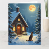 German Shepherd Snowy Forest Cabin Christmas Paint Kaart (Voorkant)