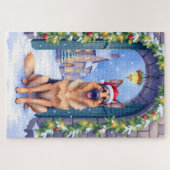 German Shepherd Snowy Town Gate Santa Christmas Legpuzzel (Horizontaal)