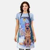 German Shepherd Snowy Town Gate Santa Christmas Schort (Gedragen)