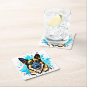 German Shepherd Splash Vierkante Kartonnen Onderzetter (Insitu)