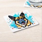 German Shepherd Splash Vierkante Kartonnen Onderzetter (Schuin)