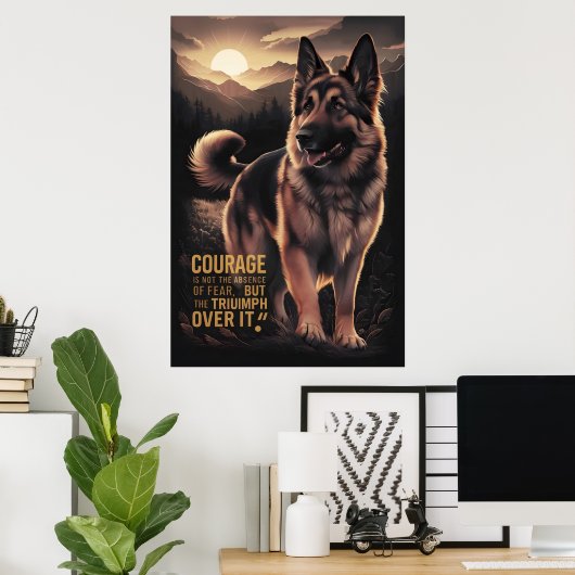 German Shepherd Sunrise Courage Poster (Thuiskantoor)