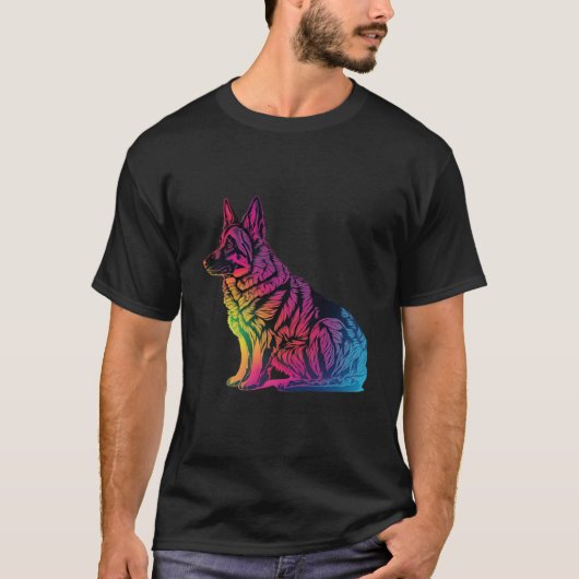 German Shepherd Synthwave 80s Retrowave Aesthetic  T-shirt (Voorkant)