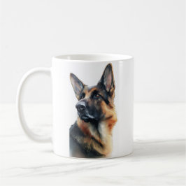 German shepherd turns his head watercolor koffiemok