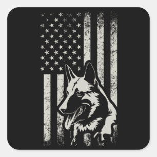 German Shepherd USA Flag American Patriot Gift Vierkante Sticker