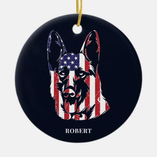 German Shepherd USA Flag Custom Keramisch Ornament (Voorkant)