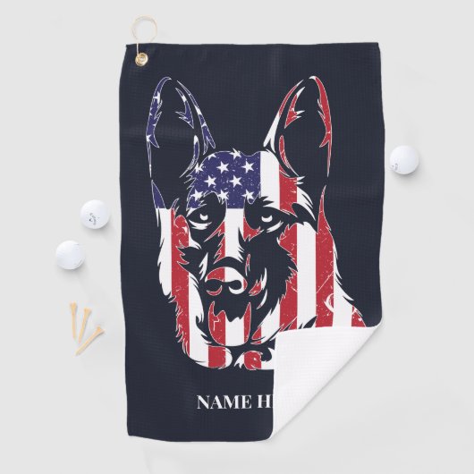 German Shepherd USA Flag Golfhanddoek (Insitu)