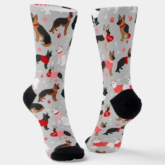 German Shepherd Valentijn Pattern Socks Sokken (Gebogen)