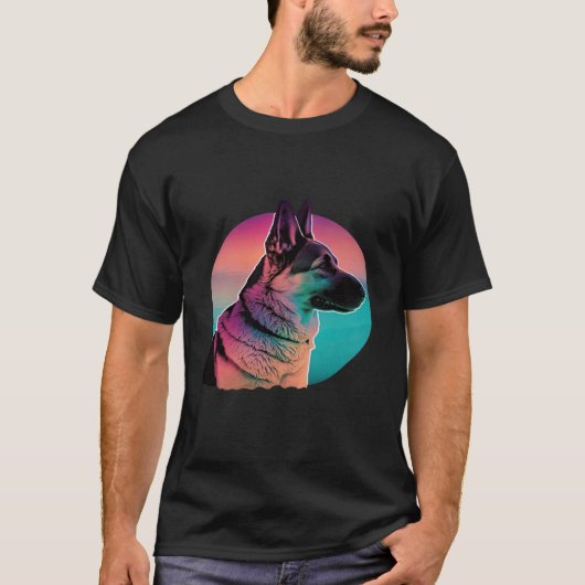 German Shepherd Vaporwave Retrowave Aesthetic T-shirt (Voorkant)