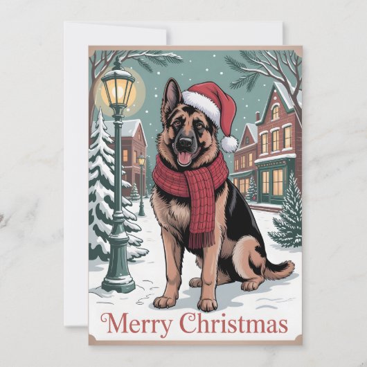 German Shepherd vintage Christmas Feestdagenkaart (Voorkant)