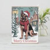 German Shepherd vintage Christmas Feestdagenkaart (Staand voorkant)