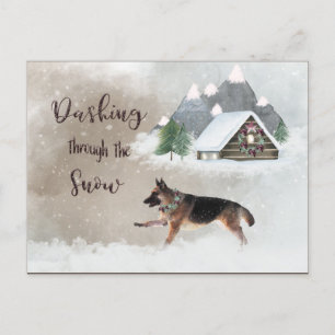 German Shepherd Watercolor Happy Holiday Scene Feestdagenkaart