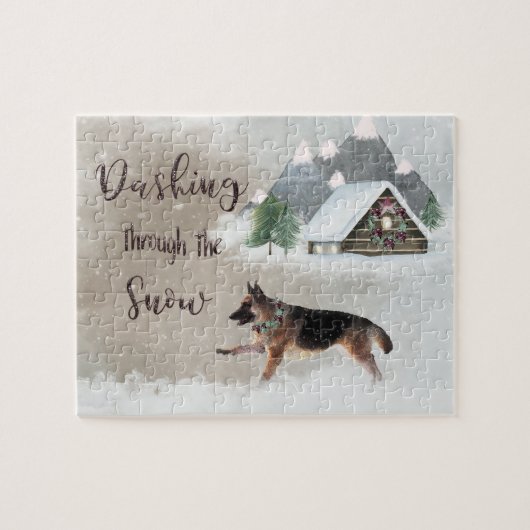 German Shepherd Watercolor Happy Holiday Scene Legpuzzel (Horizontaal)