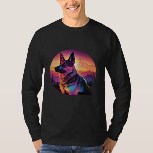 German Shepherd with a Nostalgic 80s Retrowave Aes T-shirt (Voorkant)