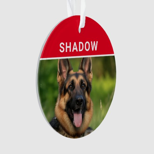 German Shepherd with Dog's Name Photo Christmas Ornament (voorkant)