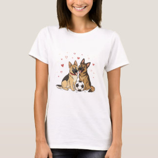 German Shepherds with Soccer Ball for Valentine's T-shirt