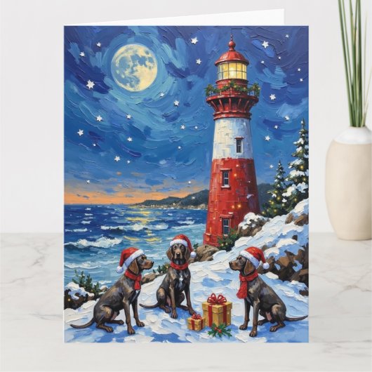 German Shorthaired Pointer Christmas Lighthouse Kaart (Voorkant)