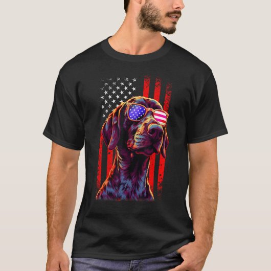 German Shorthaired Pointer Dog American Flag 4th O T-shirt (Voorkant)