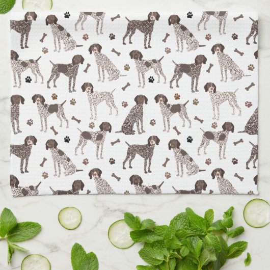 German Shorthaired Pointer Dog Bone and Paw Print  Theedoek (Gevouwen)