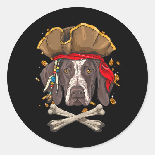 German Shorthaired Pointer Dog Pirate Jolly Roger Ronde Sticker (Voorkant)