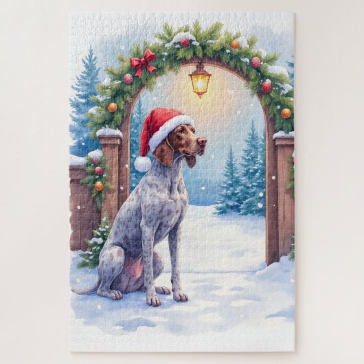 German Shorthaired Pointer Snowy Gate Santa Hat Legpuzzel (Verticaal)