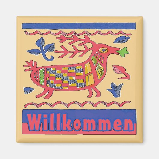 German Welcome Folk Deer Magneet (Voorkant)