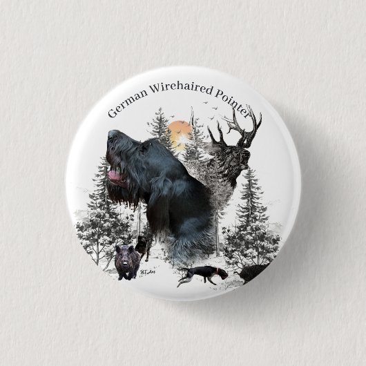 German Wirehaire Pointer Ronde Button 3,2 Cm (Voorkant)