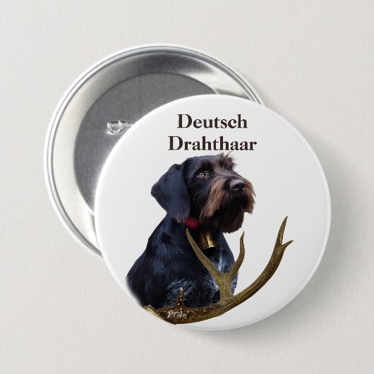 German Wirehaire Pointer Ronde Button 7,6 Cm (Voorkant /achterkant)