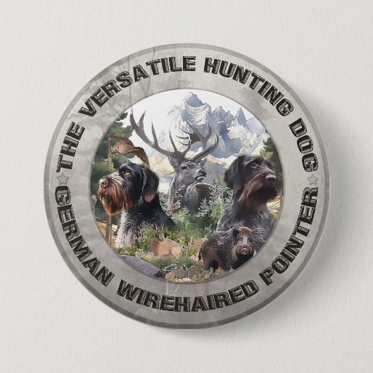 German Wirehaire Pointer Ronde Button 7,6 Cm (Voorkant)