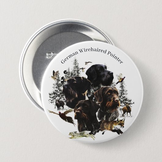 German Wirehaire Pointer Ronde Button 7,6 Cm (Voorkant /achterkant)