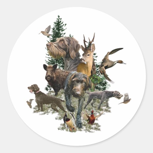 German Wirehaire Pointer Ronde Sticker (Voorkant)
