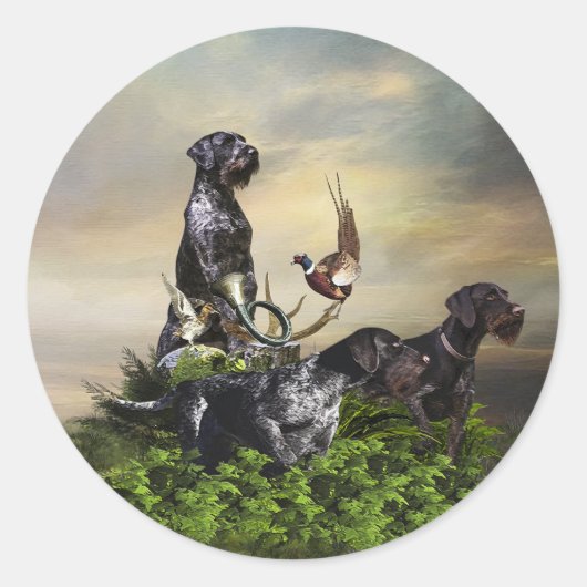 German Wirehaire Pointer Ronde Sticker (Voorkant)