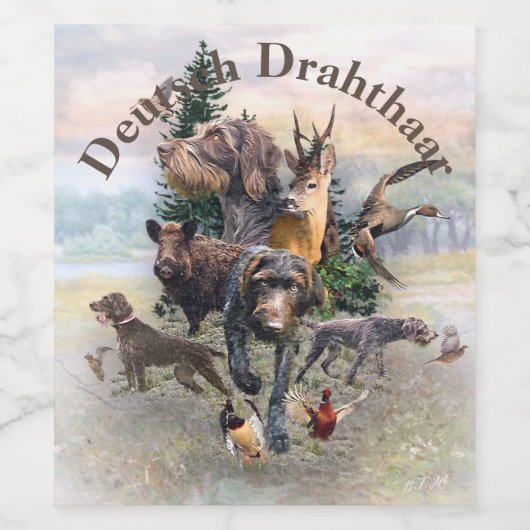 German Wirehaire Pointer Wijn Etiket (Enkel label)